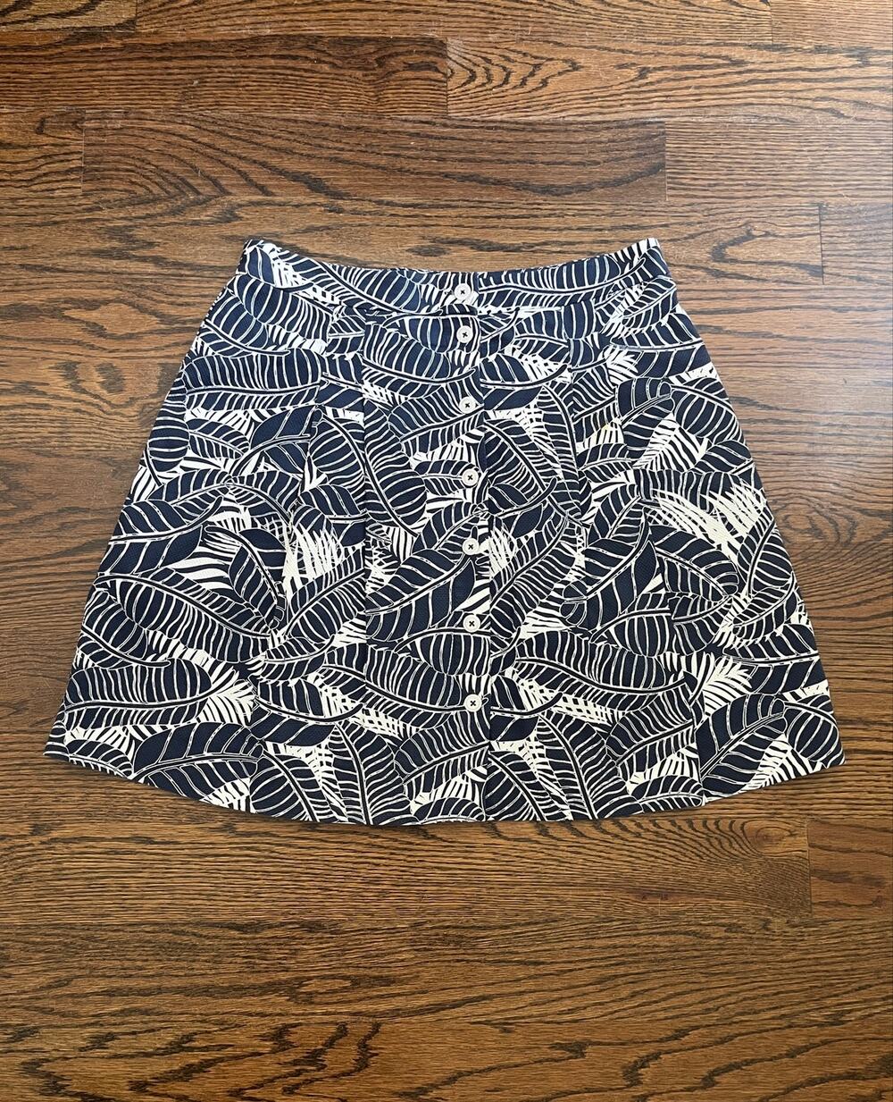 Brooks Brothers Cotton Full Skirt Side Pockets Blue Leaves Sz.8 classic
